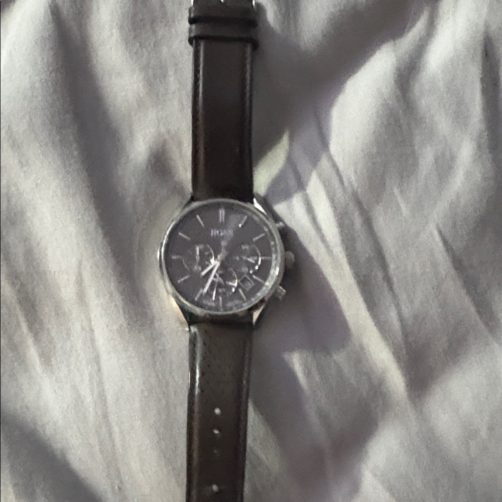 Hugo Boss Silver Dial Watch with Black Strap